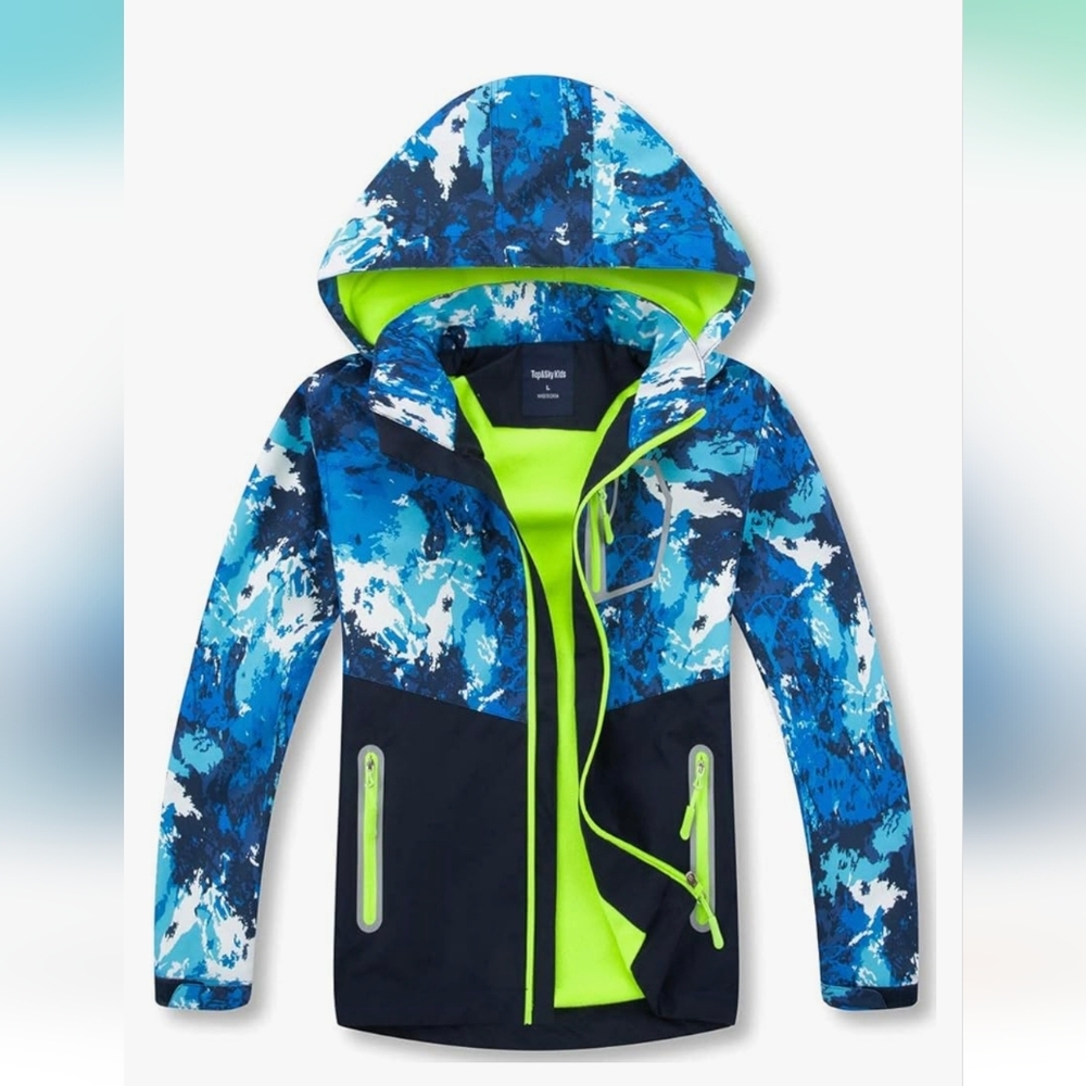 Boys Girls Rain Jackets Hooded Waterproof Lightweight Fleece Lined Coats